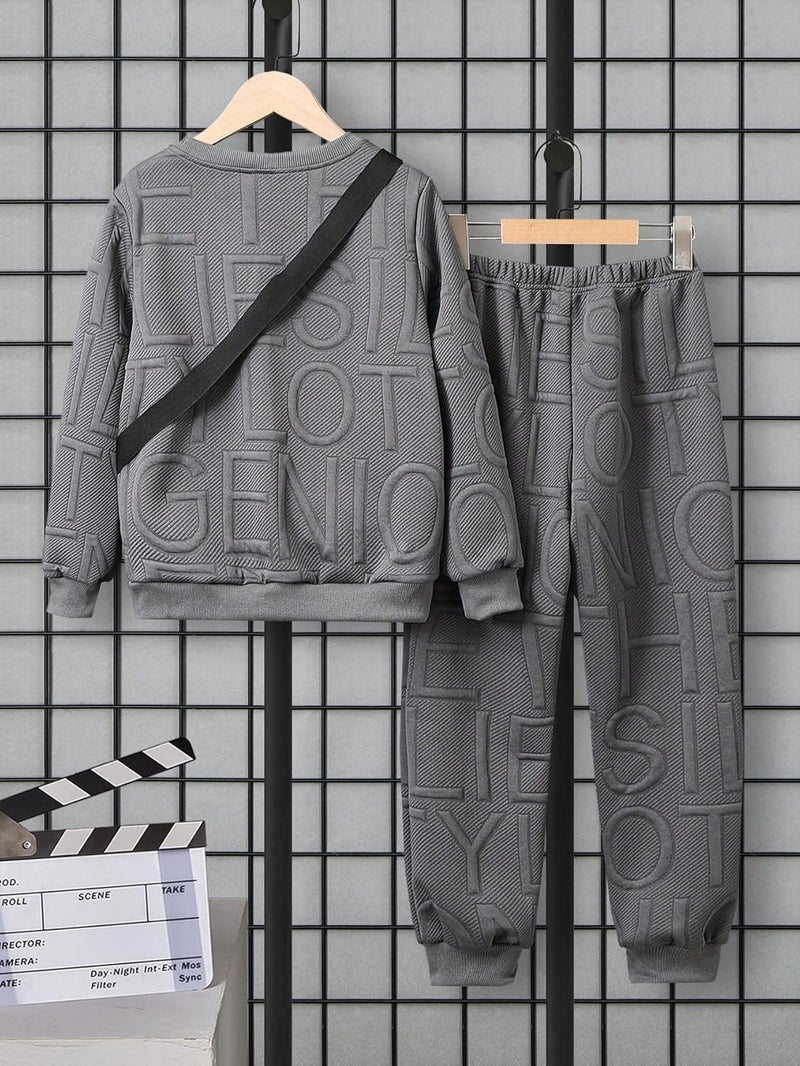 Ltvoo Store 2 Piece Boys Kids Sweatsuit Fall Winter Clothes Pullover Sweatshirt and Jogger Pants Clothing Sets with Bag 7-14 Years - Image 2